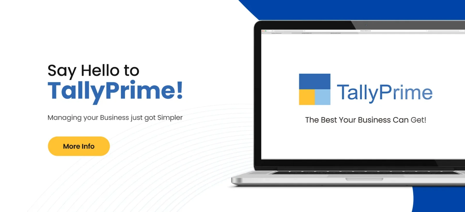 The logo of Tally Prime with a welcome message